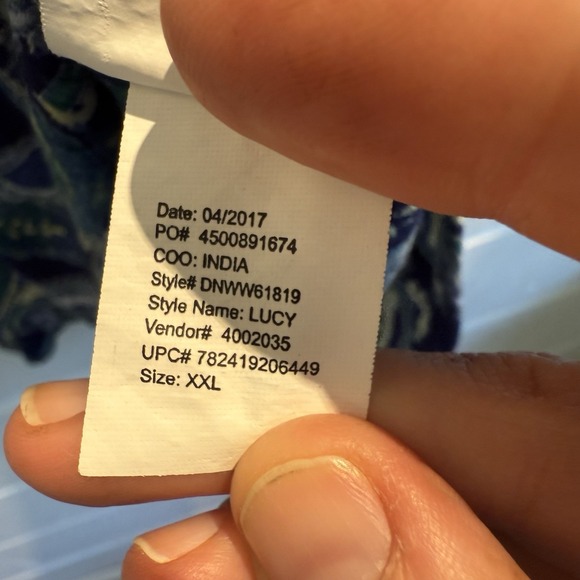 Nine West XL Top Navy/Yellow Paisley Round Neck 3/4 Sleeve Partial Button Front - Picture 14 of 16